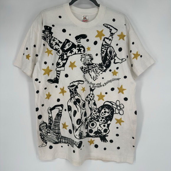 Fruit of the Loom Other - Vintage 90s Ringling Bros Barnum & Bailey Circus Clown All Over Print T-Shirt XL